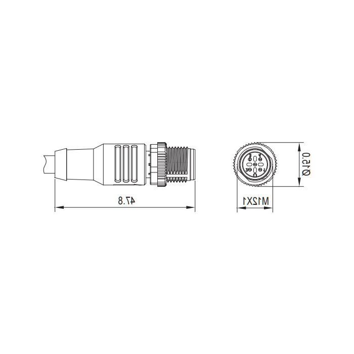 M12 4Pin、公头直型、单端预铸PVC非柔性电缆、带屏蔽、红色护套、0C4261-XXX