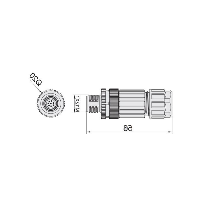 M12 8Pin、公头直型、食品級、螺钉连接、64F389