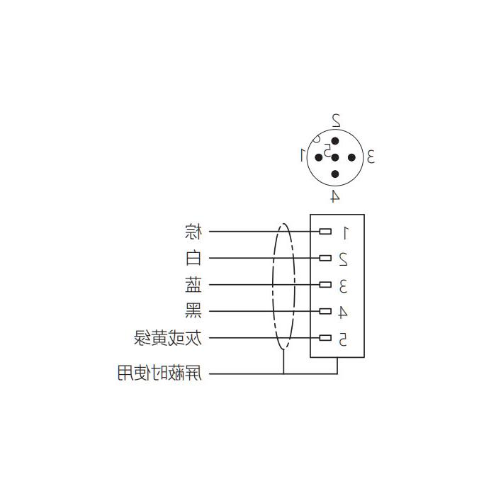 M12 5Pin、公头90°、单端预铸电缆、防焊渣PUR材质、橙色护套、64T563-XXX